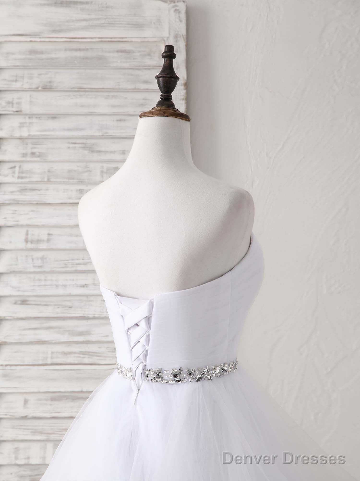 White Sweetheart Neck Tulle Long Prom Dress, White Formal Graduation Dress