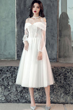White Sweetheart Off Shoulder Tulle Short Prom Dress
