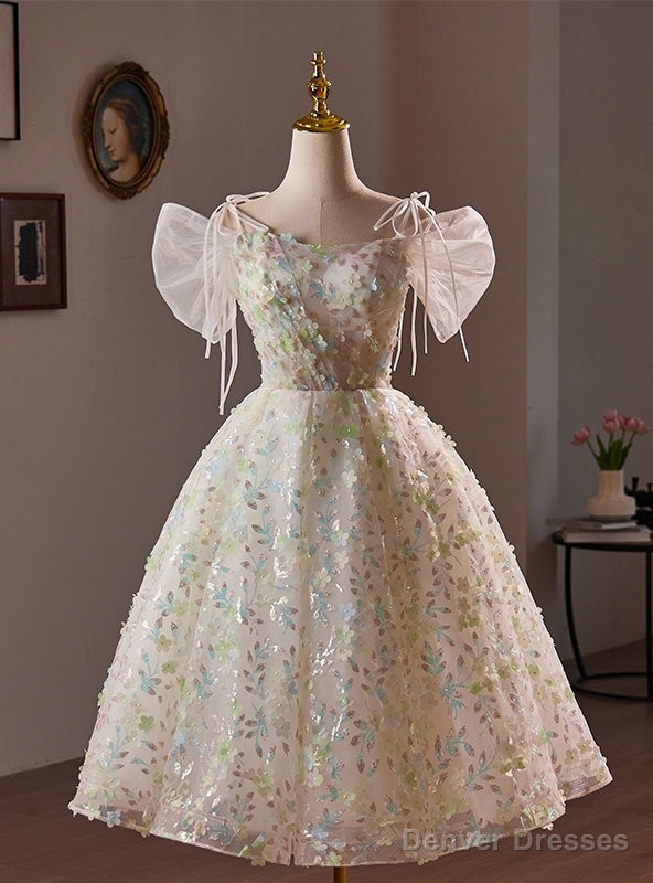 White Tulle Flower Sequins Short Sleeve Homecoming Dress Main image