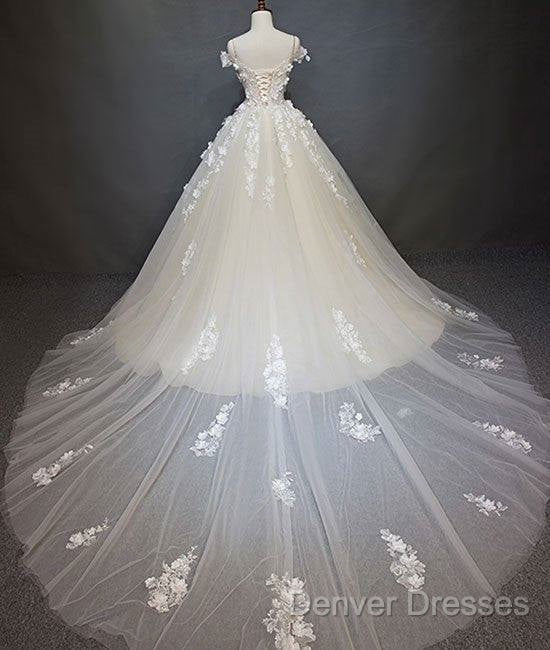 White Tulle Lace Applique Long Prom Dress, White Lace Wedding Dress Secondary image