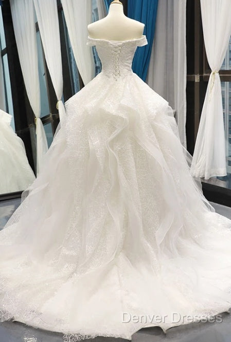 White Tulle Lace Off Shoulder Long Prom Dress White Lace Wedding Dress Secondary image