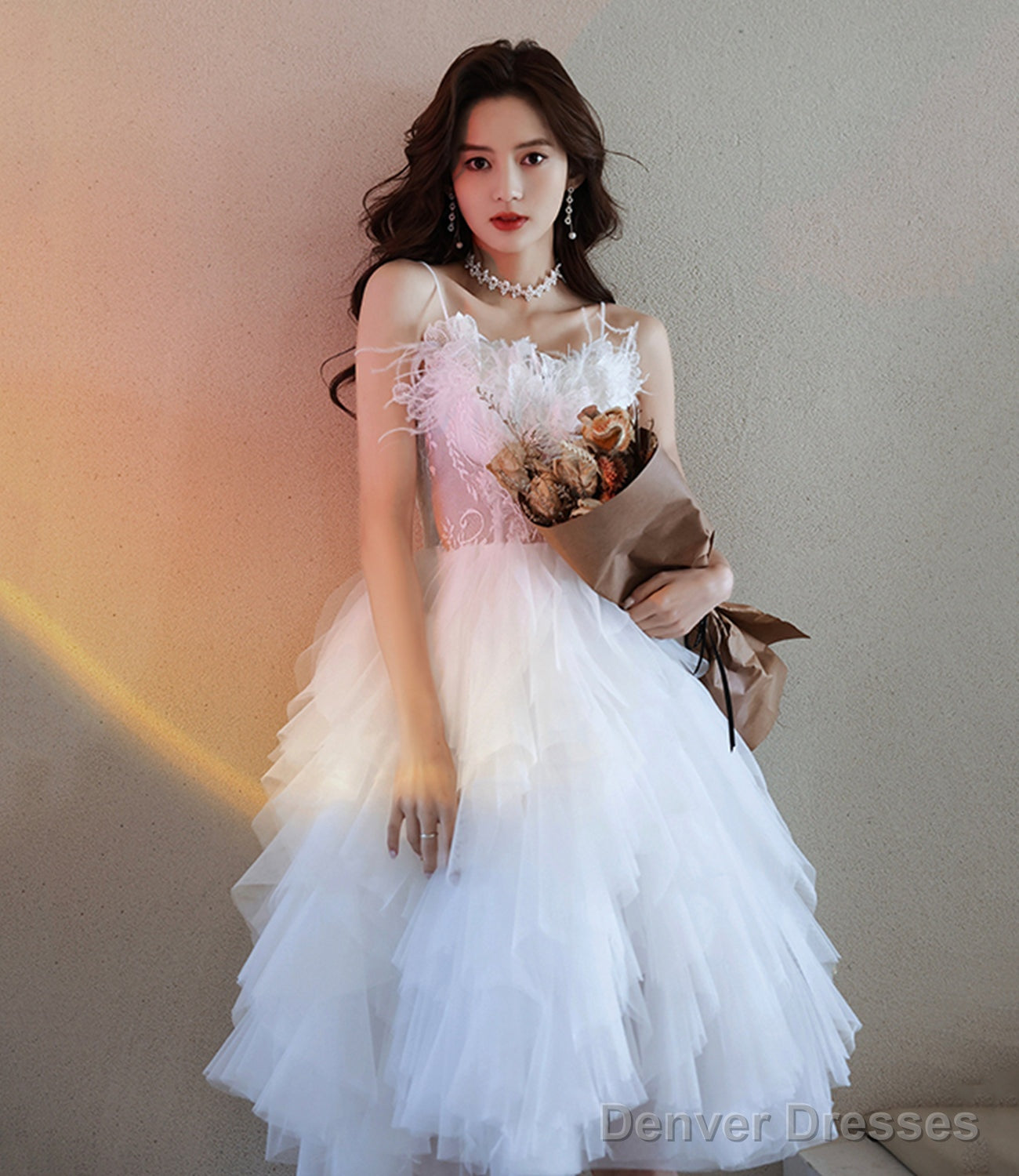 White Tulle Lace Short Dress Party Dress  Homecoming Dress