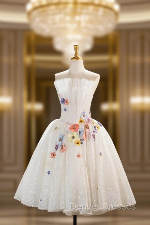 White Tulle Lace Short Prom Dress, Beautiful A-Line Evening Party Dress Main image