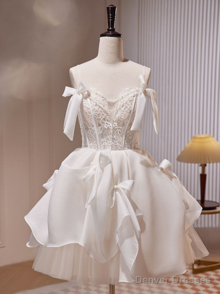 White Tulle Lace Short Prom Dress, White Short Formal Dress Secondary image
