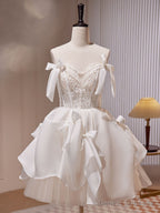 White Tulle Lace Short Prom Dress, White Short Formal Dress