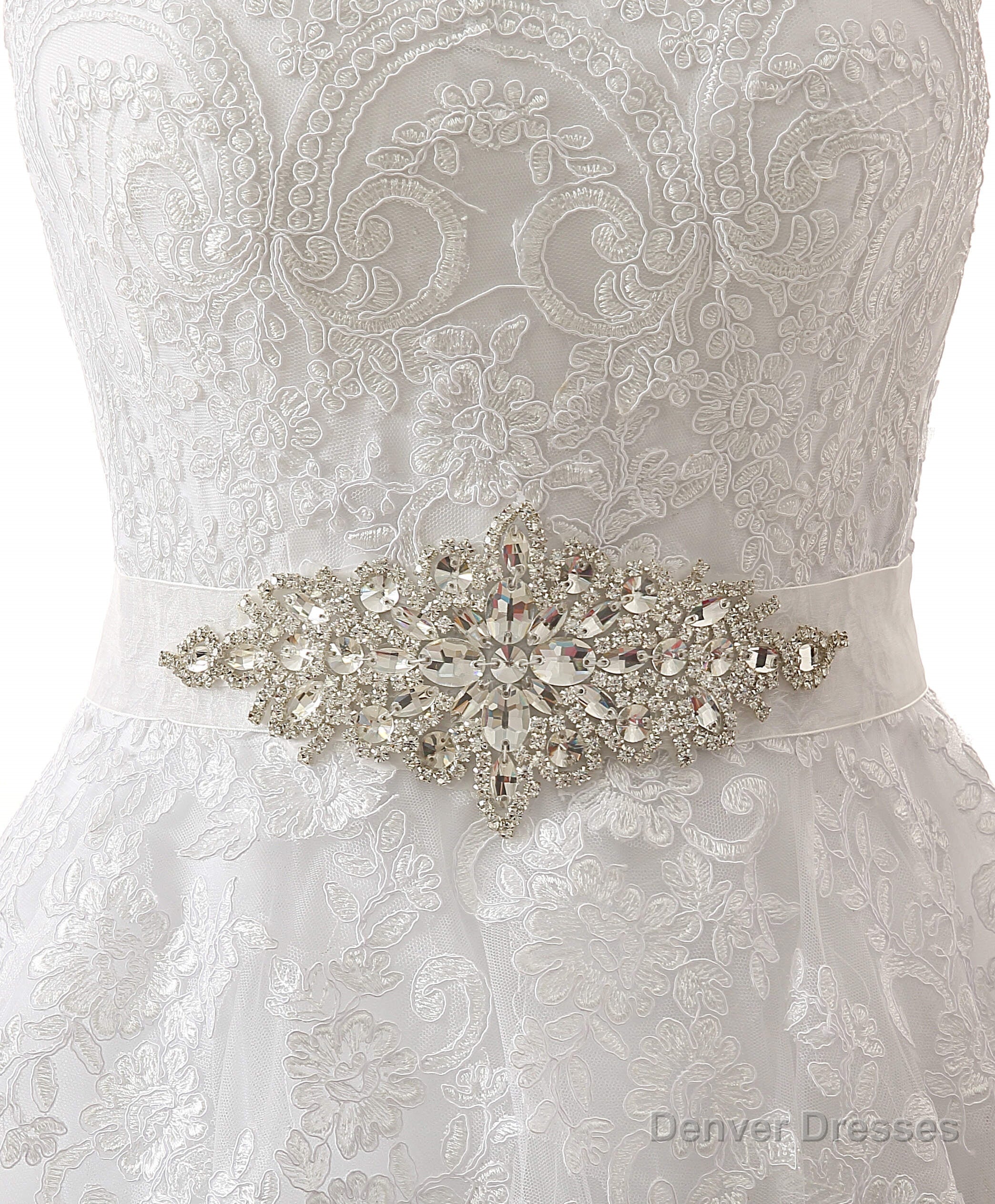 White Tulle Lace Strapless With Sash Wedding Dresses