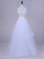 White Tulle Long Graduation Beading Halter Backless 2 Piece Prom Dress