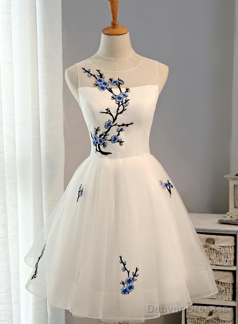 White Tulle Lovely Graduation Dress , Cute Knee Length Party Dress Main image