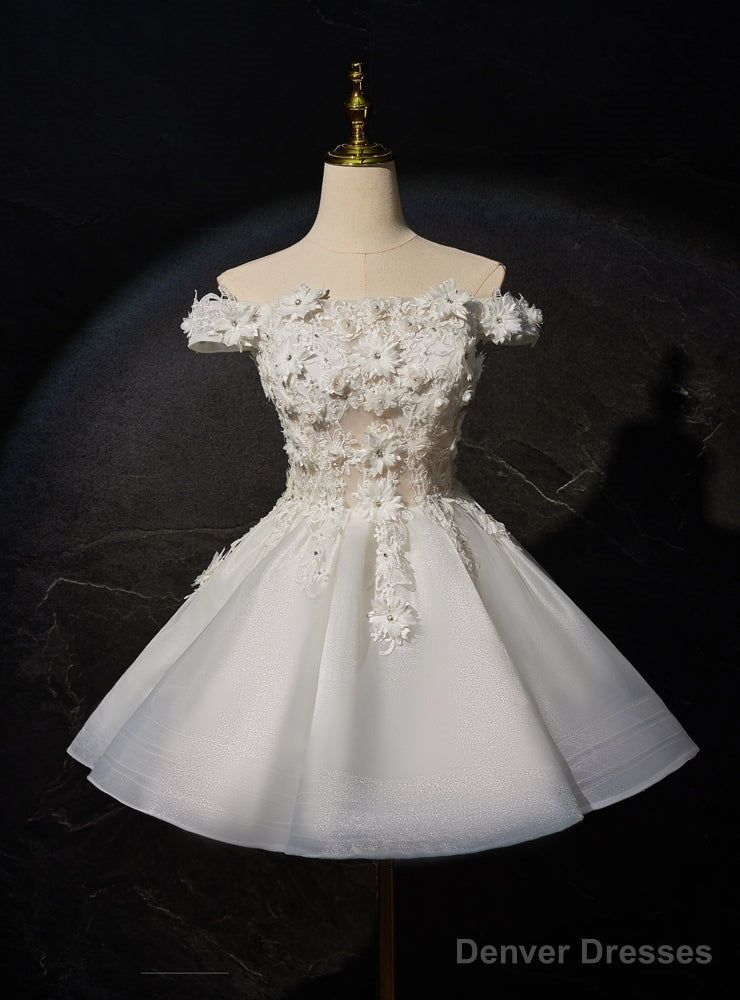White Tulle Off the Shoulder Appliques Homecoming Dress Main image