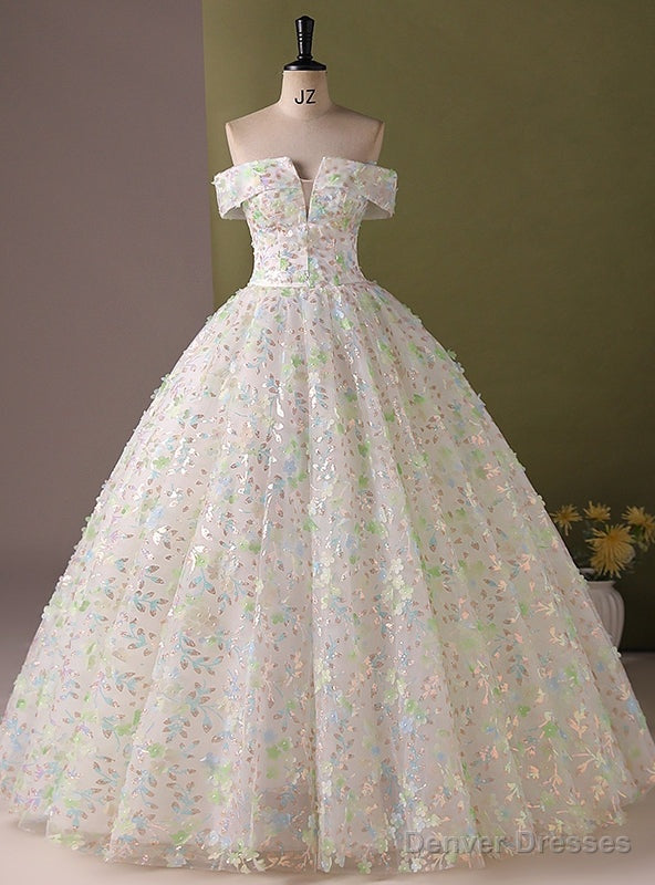 White Tulle Sequins Flower Quinceanera Dress Main image