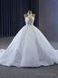 White Tulle Sequins Pearls Halter Wedding Dress