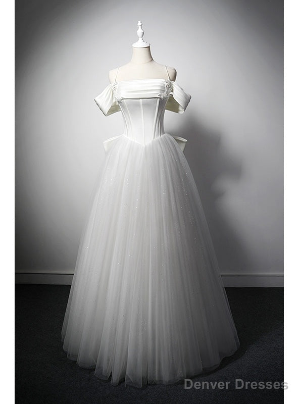 White Tulle Sequins Spaghetti Straps Beading Wedding Drss Main image