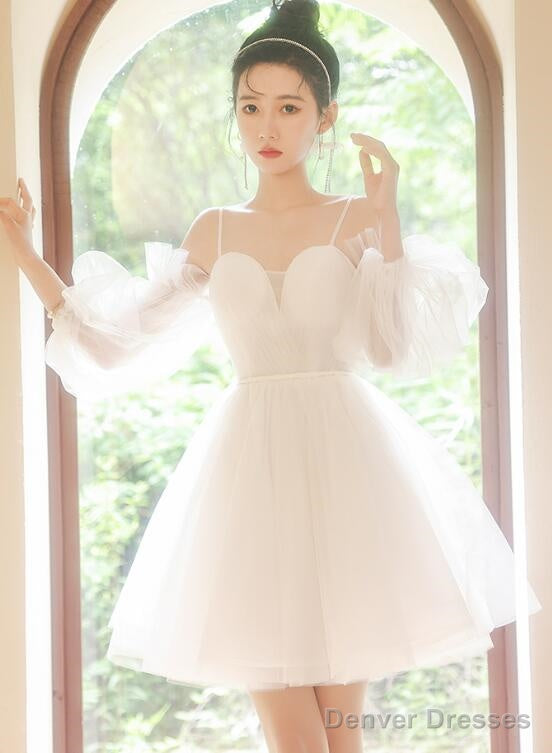 White Tulle Short Sleeves Homecoming Dress, White Party Dress Graduation Dresses Main image