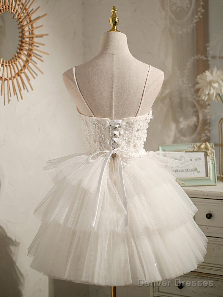 White Tulle Short Straps Party Dress Graduation Dresses, White Formal Dresses Secondary image