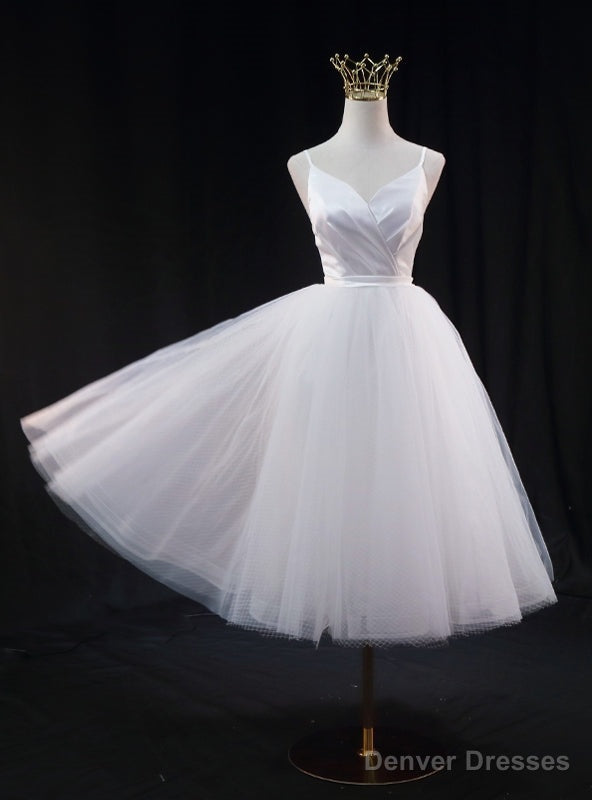 White Tulle Spaghetti Straps Short Wedding Dress Main image