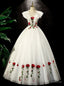 White Tulle V-neck Rose Flower Quinceanera Dress