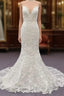 White Tulle Wedding Dress Lace Appliques Spaghetti Straps Mermaid Bridal Dress Open Back