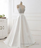 White v neck beads sequin long prom Dress, white evening Dress