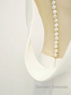 White v neck long prom Dress, white evening Dress