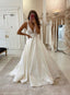 White V Neck Satin Lace Long Prom Dress Evening Dress