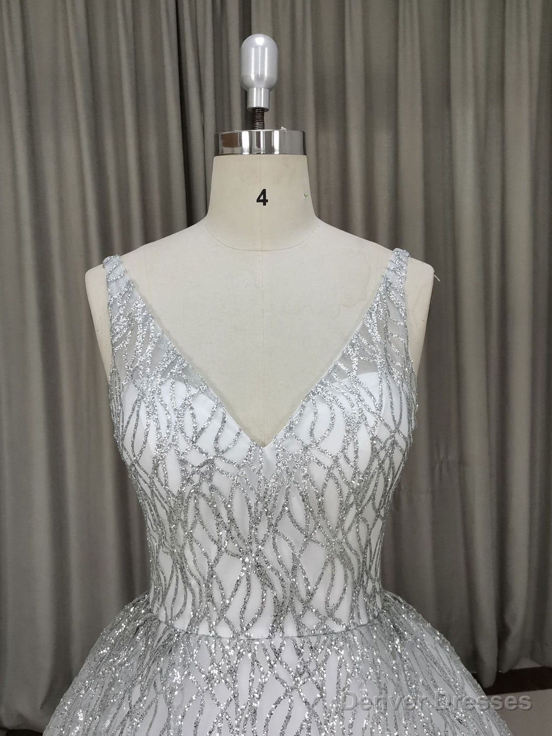 White V Neck Sequin Tulle Long Prom Dress White Tulle Evening Dress