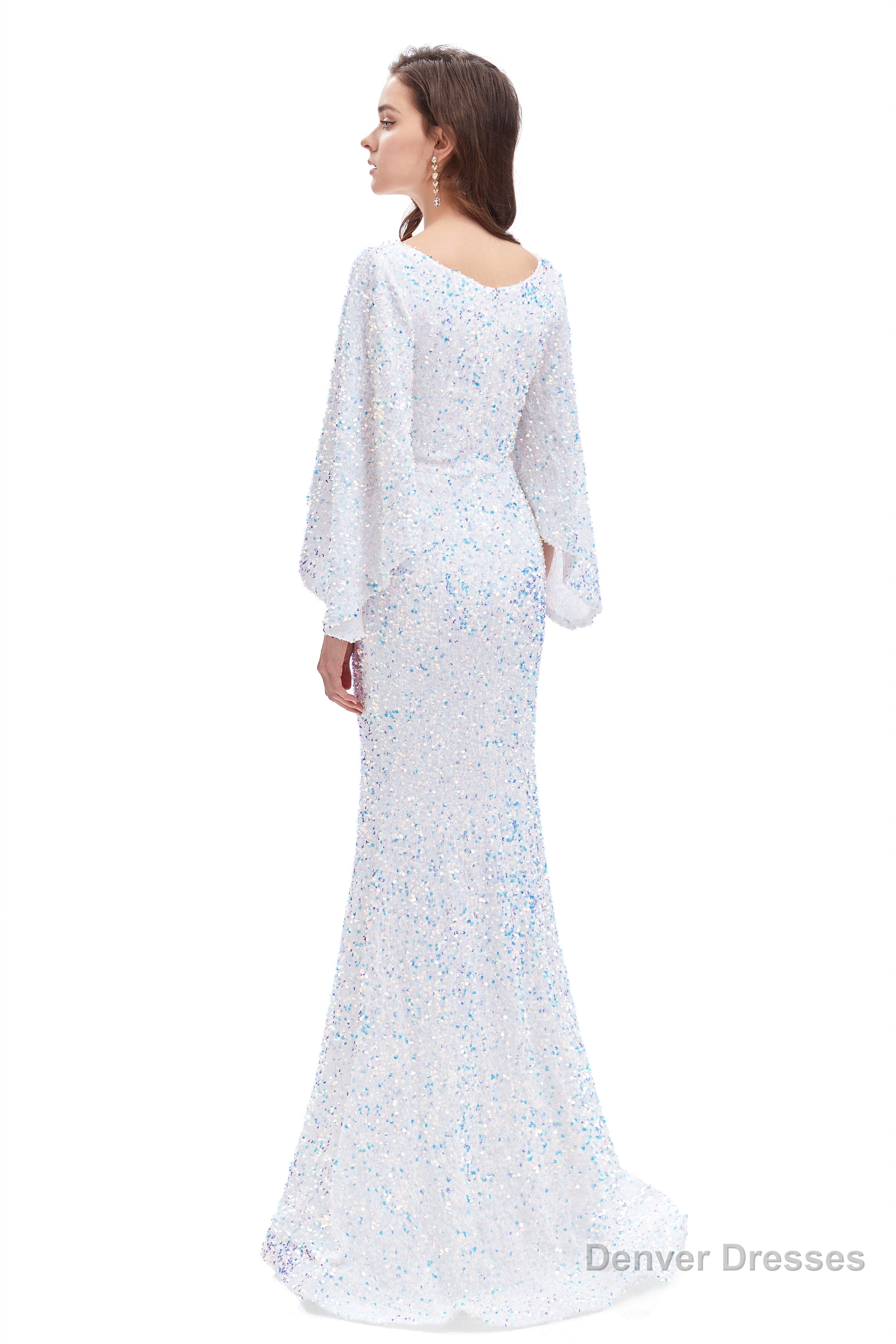 V-Neck Sequins Mermaid Prom Dresses with Sleeves