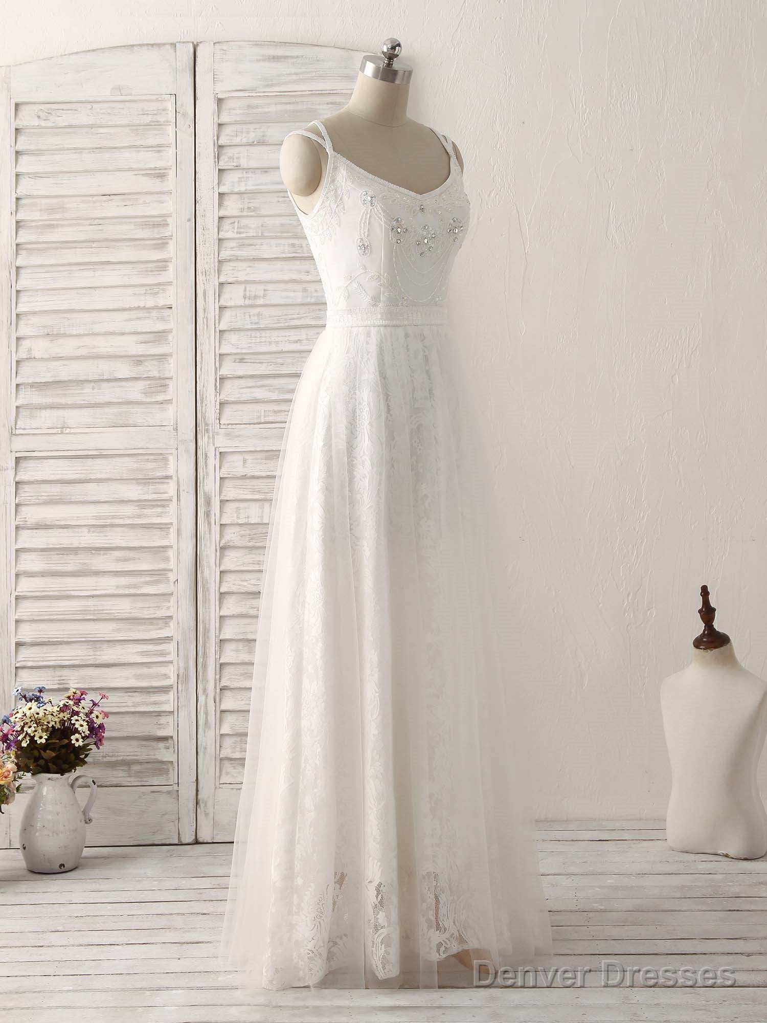 White V Neck Tulle Lace Long Prom Dress White Evening Dress Secondary image
