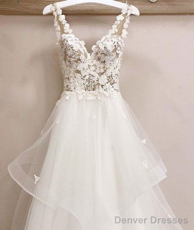 White V Neck Tulle Lace Long Prom Dress, White V Neck Evening Dress Secondary image