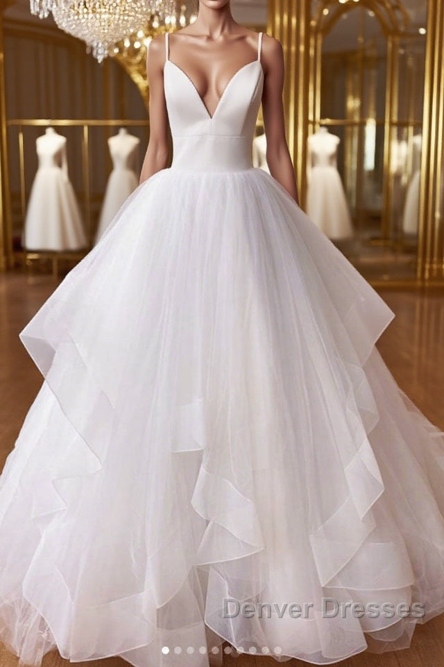 White v neck tulle long prom Dress white tulle evening Dress