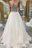White v neck tulle long prom Dress white tulle formal Dress
