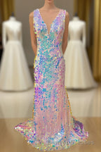 Mermaid V-Neck Sequined Long Prom Dress