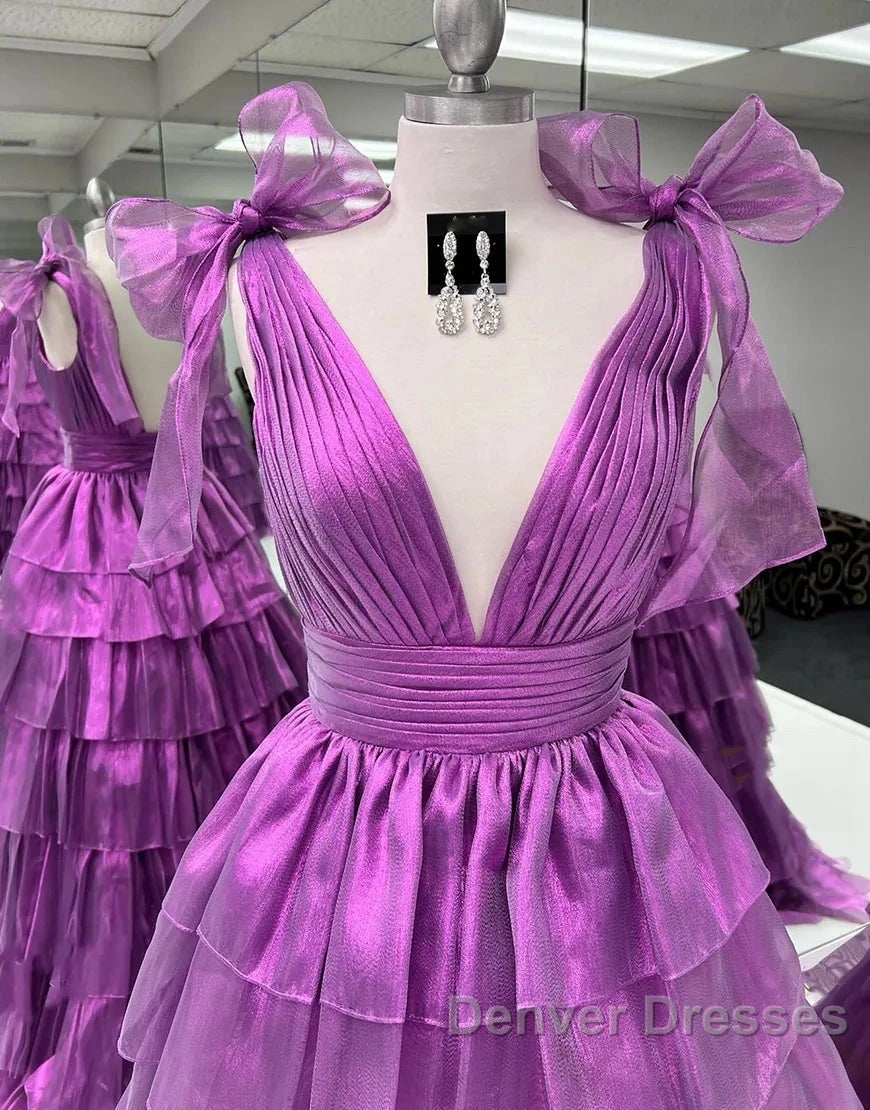 Wholesale Dark Purple Princess A-Line Deep V-Neck Long Tiered Prom Party Dress Prom Clothing Secondary image