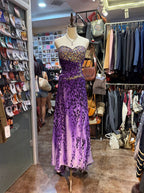 Wild Purple And Black Leopard Print Mermaid Strapless Chiffon Long Prom Dress Evening Dress