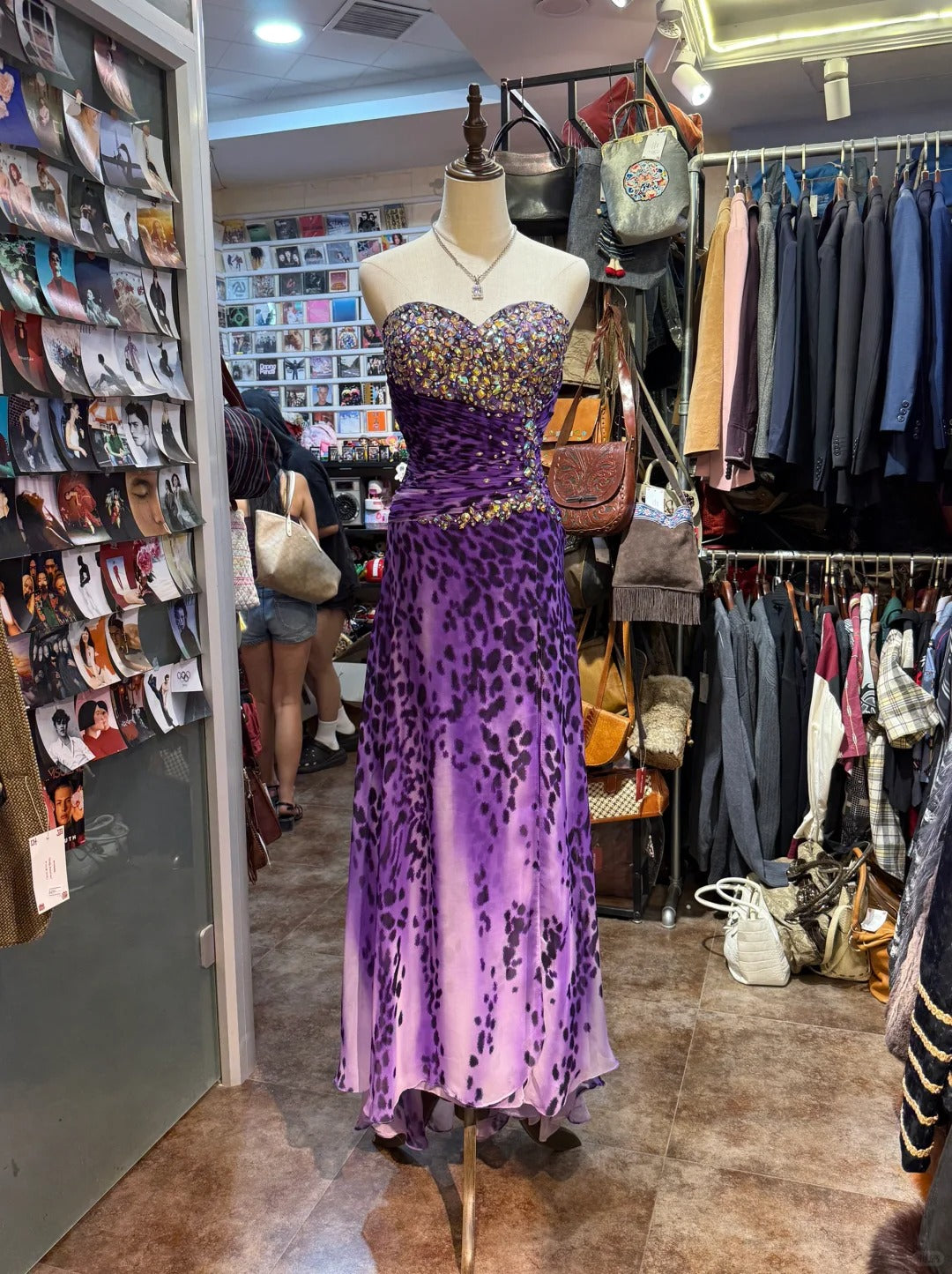 Wild Purple And Black Leopard Print Mermaid Strapless Chiffon Long Prom Dress Evening Dress Main image
