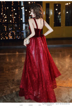 Wine Red A-Line Floor Length Velvet And Tulle Straps  Evening Dress Prom Dress