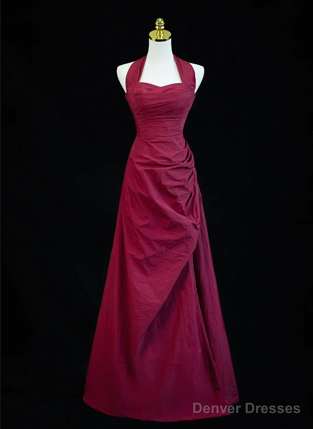 Wine Red A-Line Halter Vintage Style Prom Dress, Wine Red Long Evening Dress Secondary image
