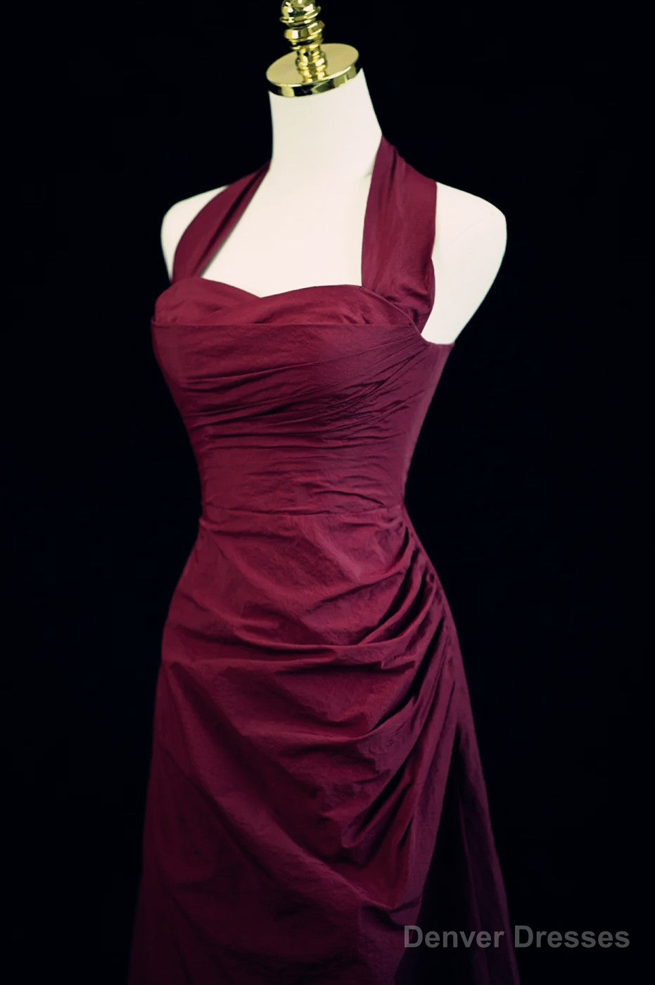 Wine Red A-Line Halter Vintage Style Prom Dress, Wine Red Long Evening Dress