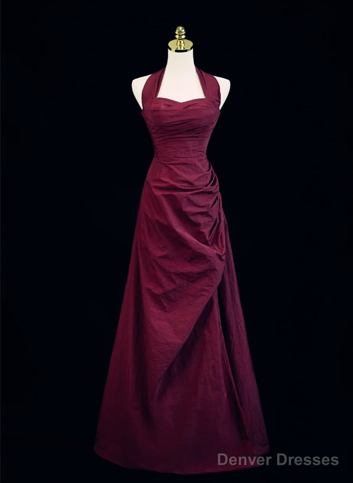 Wine Red A-Line Halter Vintage Style Prom Dress, Wine Red Long Evening Dress Main image