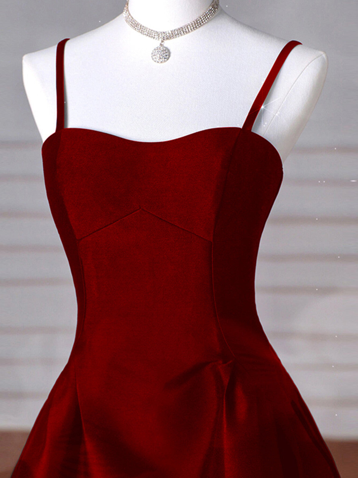 Wine Red A-Line Straps Satin Long Party Dress, Wine Red Long Prom Dress Evening Dress Secondary image