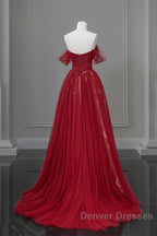Wine Red A-Line Tulle Sweetheart Floor Length Party Dress, Wine Red Tulle Prom Dress