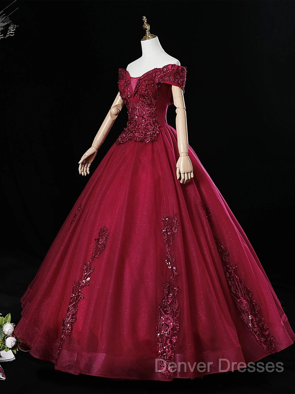 Wine Red Ball Gown Sweetheart Off Shoulder Long Party Dress, Wine Red Sweet 16 Dress Secondary image