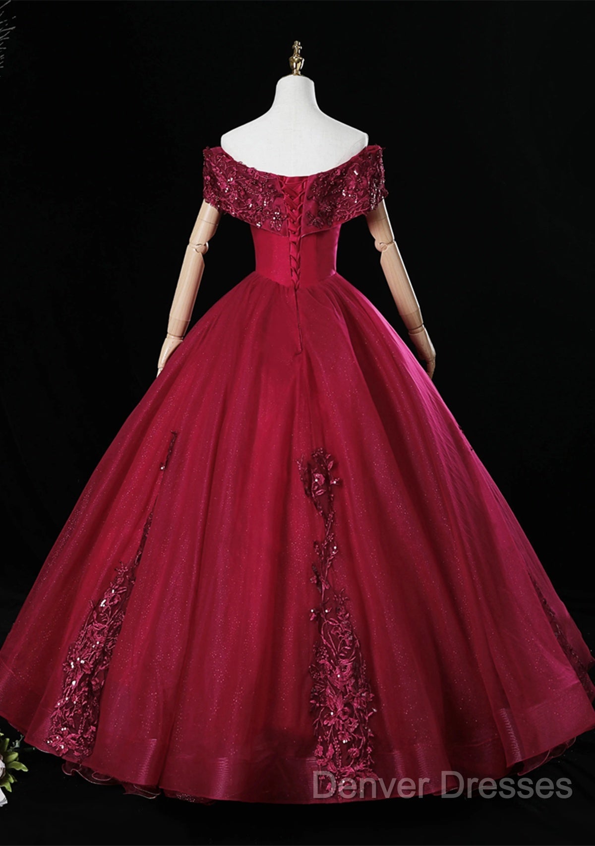 Wine Red Ball Gown Sweetheart Off Shoulder Long Party Dress, Wine Red Sweet 16 Dress