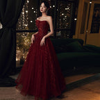 Wine Red Floral Lace And Tulle Long Evening Gown Party Dress, Burgundy Formal Dress 2026
