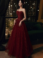 Wine Red Floral Lace And Tulle Long Evening Gown Party Dress, Burgundy Formal Dress 2026