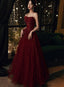 Wine Red Floral Lace And Tulle Long Evening Gown Party Dress, Burgundy Formal Dress 2026