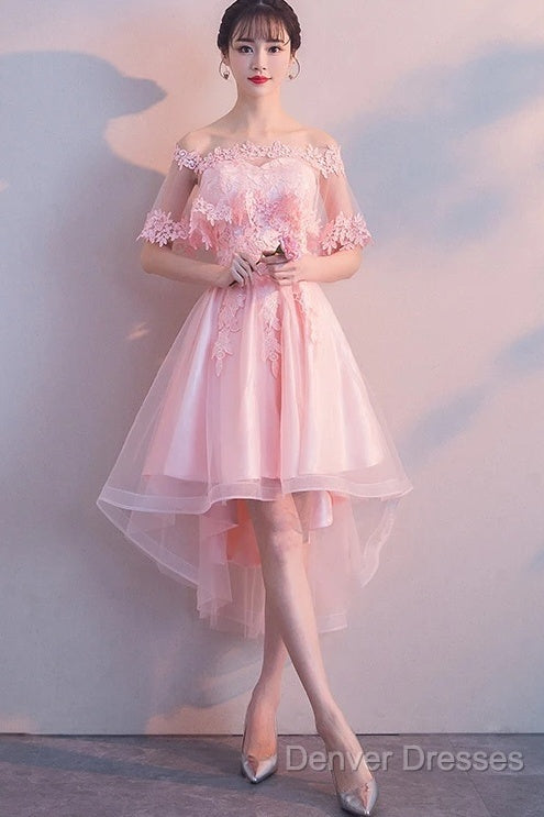 Wine Red Lace Tulle High Low Lace Formal Homecoming Dress