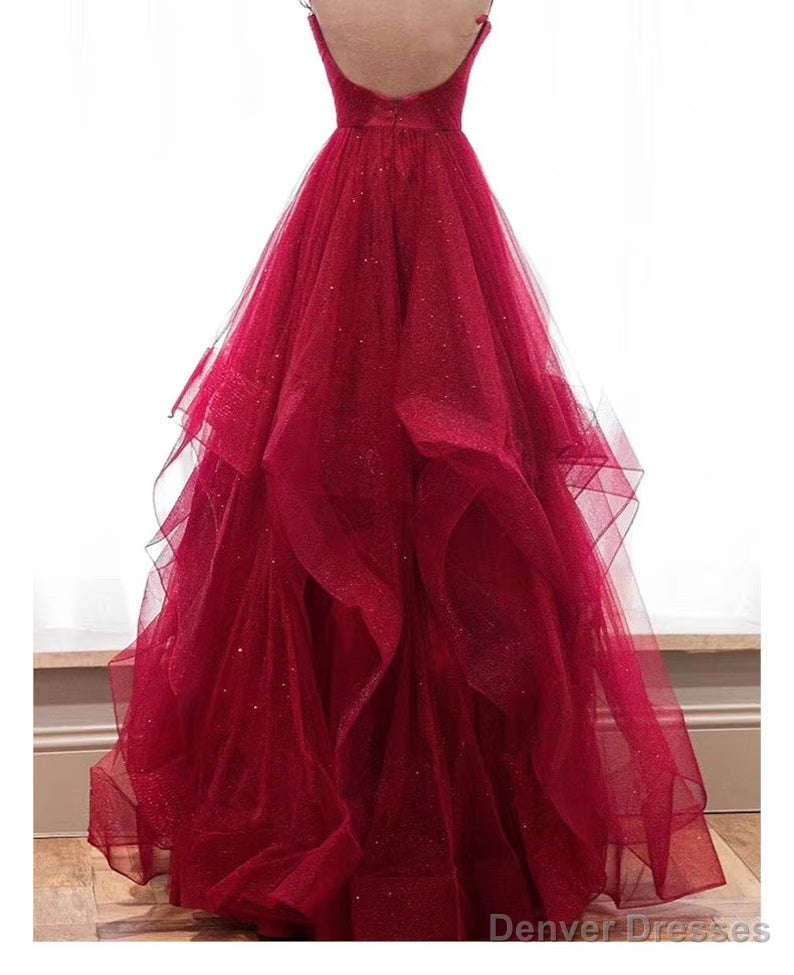 Wine Red Layers Tulle V-neckline Straps Formal Dress, Wine Red Evening Dress Party Dress Secondary image