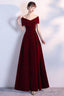Wine Red Long Party Dress Velvet Evening Dress, A-Line Off Shoulder Prom Dress