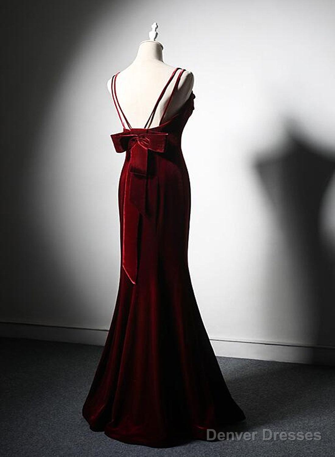 Wine Red Low Back Mermaid Formal Dress, Velvet Straps Long Prom Dress Secondary image