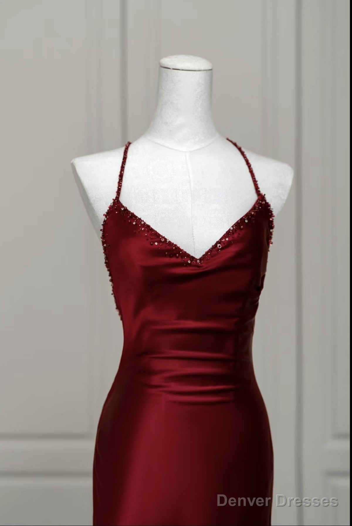 Wine Red Mermaid Backless Long Evening Dress, Wine Red Long Prom Dress Secondary image
